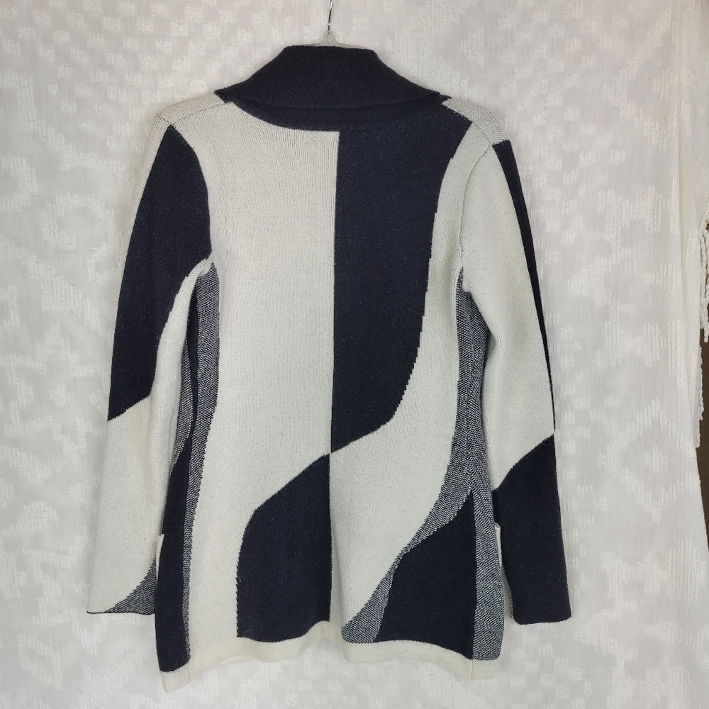 Sioni black and white sweater cardigan blazer cozy artsy contemporary funky S - Picture 3 of 11